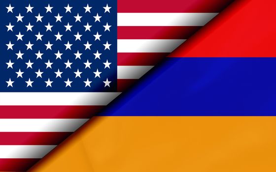 Flags of the USA and Armenia Divided Diagonally. 3D rendering