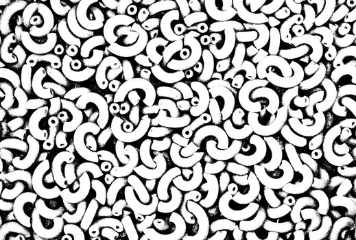Macaroni for background illustration. Macaroni texture. Pasta top view. black and white pattern