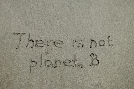 there is no planet B, ecology concept, text on sand, environmental conservation.
