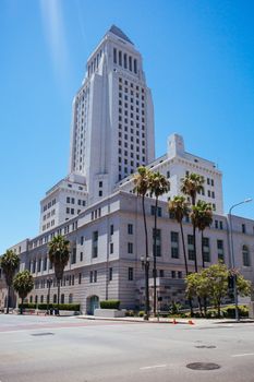 Los Angeles City Hall on a clear hot summer's day in Los Angeles, California, USA