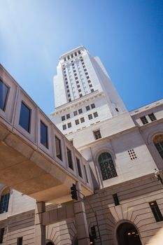 Los Angeles City Hall on a clear hot summer's day in Los Angeles, California, USA