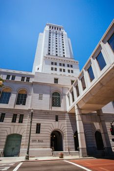 Los Angeles City Hall on a clear hot summer's day in Los Angeles, California, USA