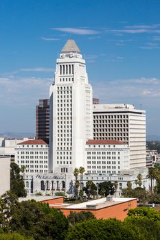 Los Angeles City Hall on a clear hot summer's day in Los Angeles, California, USA