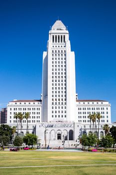 Los Angeles City Hall on a clear hot summer's day in Los Angeles, California, USA