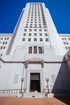 Los Angeles City Hall on a clear hot summer's day in Los Angeles, California, USA