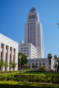 Los Angeles City Hall on a clear hot summer's day in Los Angeles, California, USA