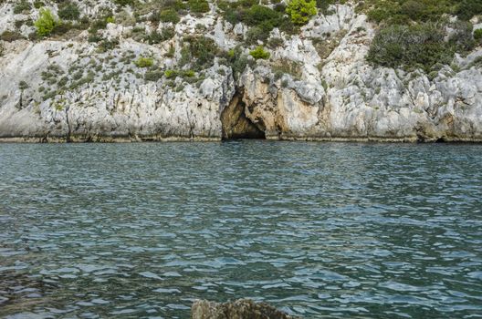 view of cave on reef zante ionian sea greece