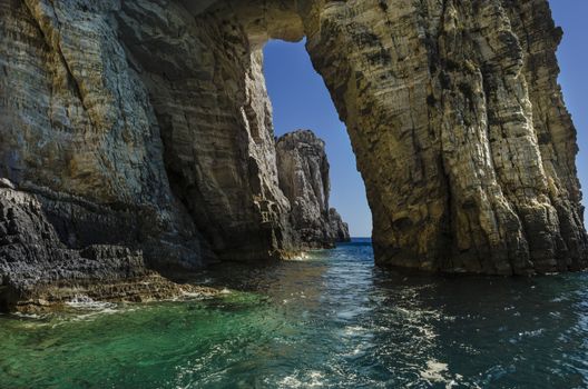 passage pierced by the Ionian sea on the shores of the island of zakynthos