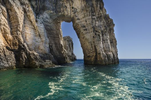 cliffs rocks and clear sea on the island of zakynthos or zante