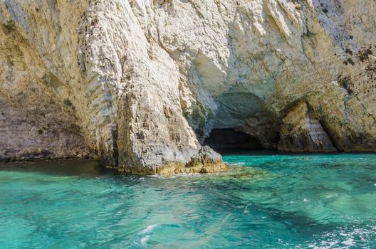 blue cave in the clean waters of the Ionian sea on the shores of zakynthos