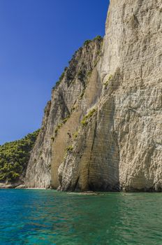 abrupt fall of reefs over the clear waters of the Ionian sea on the island of zakynthos