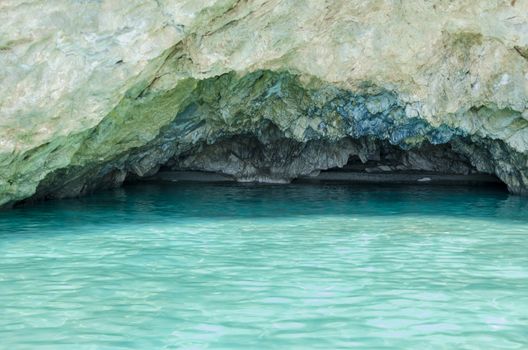 cave with internal beach on the shores of zakynthos island in the ionian sea