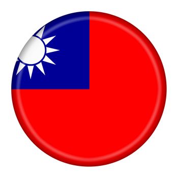 A Taiwan flag button 3d illustration with clipping path Blue Sky White Sun Wholly Red Earth