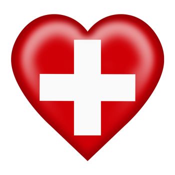 A Switzerland flag heart button isolated on white with clipping path 3d illustration