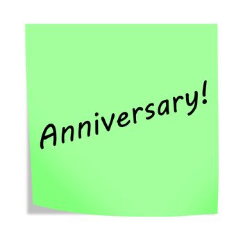 An Anniversary post note reminder 3d illustration on white with clipping path