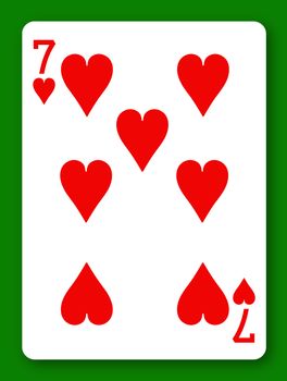 A 7 Seven of Hearts playing card with clipping path to remove background and shadow