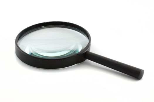 A magnifying glass isolated on white with blue lens refraction