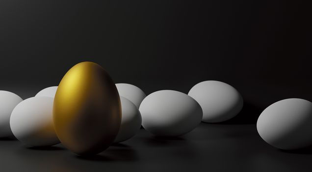 Golden Goose Eggs on paper black background with copy space 3d render