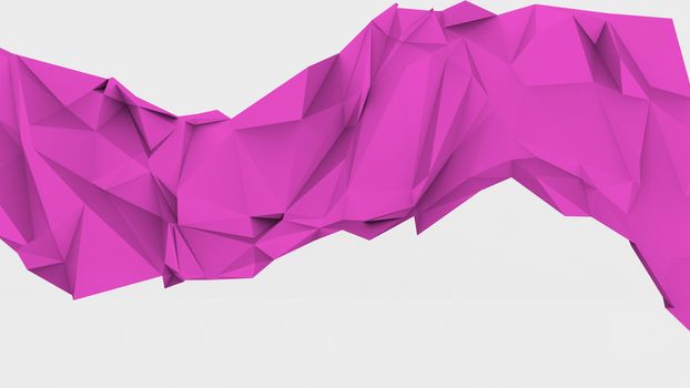 Geometric shape triangular pink wave wake abstract modern vector white background, 3d render, polygonal, rendering wallpaper