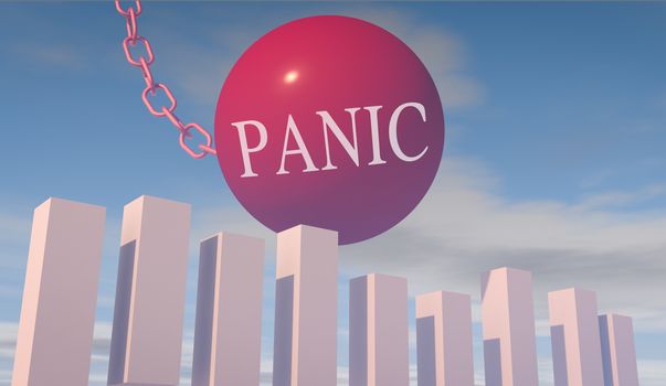 3D render illustration of financial stock market crash risk caused by panic