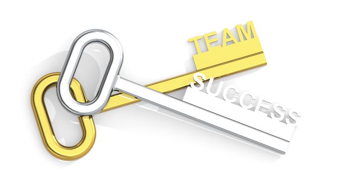 Team success words attached to keys, 3d rendering