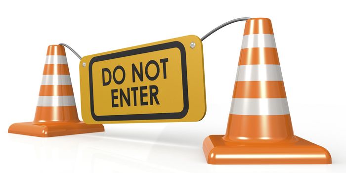 Do not enter concept with traffic cones, 3D rendering