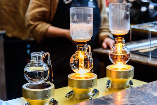 Bangkok, Thailand - 16 September, 2020: Barista making a coffee nitro menu of NANA Hunter Coffee Roasters