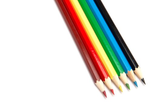 Lot of colorful wooden pencils on a white background