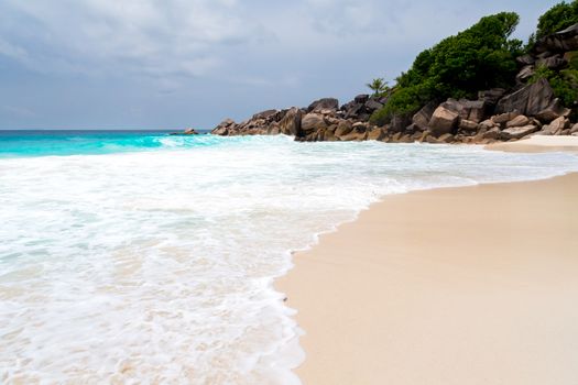 White sand beach on the Seychelles islands