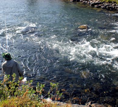 Mountain river, rocks and river current in the Russian north.