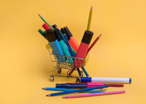 Shopping cart with colorful stationery