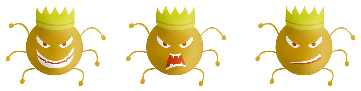 Corona virus cartoon yellow isolated with white background. covid-19. Virus illustration. bad face of disease and epidemic.