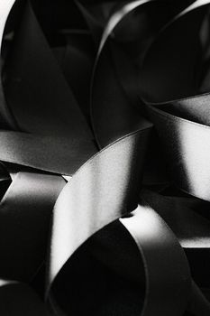 Black and white silk ribbon as background, abstract and luxury brand designs