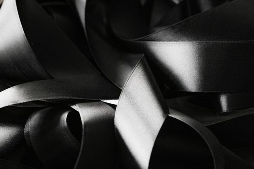 Black and white silk ribbon as background, abstract and luxury brand designs