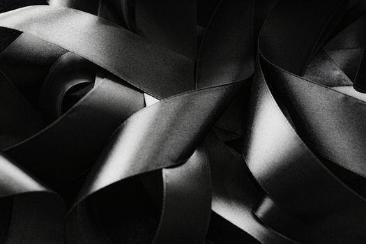 Black and white silk ribbon as background, abstract and luxury brand designs