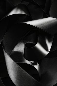 Black and white silk ribbon as background, abstract and luxury brand designs