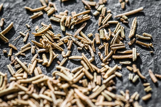 Rosemary closeup on luxury stone background as flat lay, dry food spices and recipe ingredients