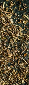 Provencal spices mix closeup on luxury stone background as flat lay, dry food spices and recipe ingredients