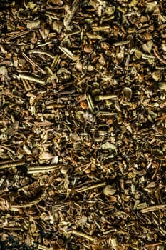 Provencal spices mix closeup on luxury stone background as flat lay, dry food spices and recipe ingredients