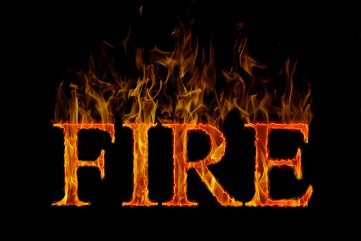 Fire lettering english burning on flame