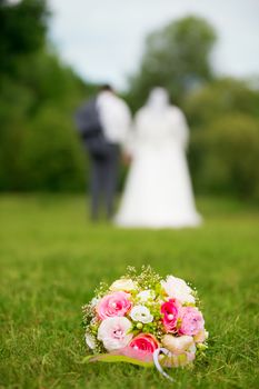 The young wedding couple at a wedding shoot