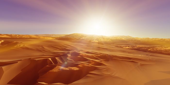 Dunes sunset over the desert. 3d rendering illustration