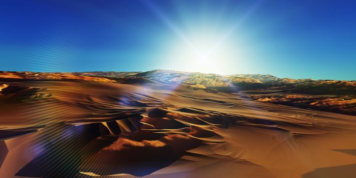 Dunes sunset over the desert. 3d rendering illustration