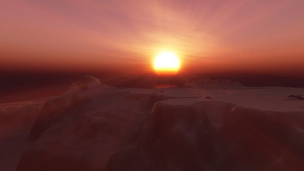 ice berg sunset in ocean 3d rendering illustration