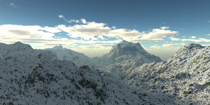 Winter high mountains with snow. 3d illustration