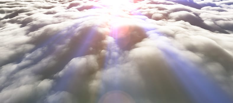 above clouds sun ray 3d render illustration