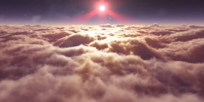 dream fly above clouds ray light, 3d rendering illustration