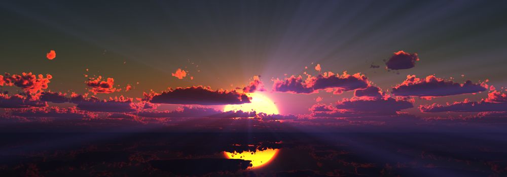 sunset calmly sea sun ray 3d render illustration