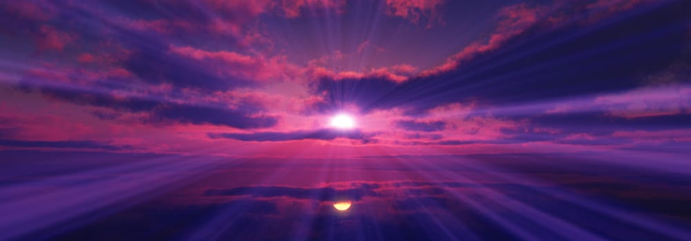 sunset calmly sea sun ray 3d render illustration