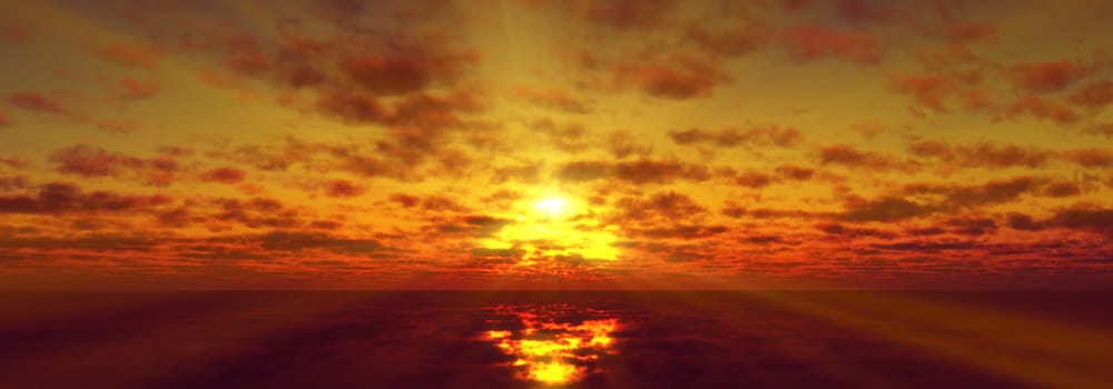 sunset calmly sea sun ray 3d render illustration